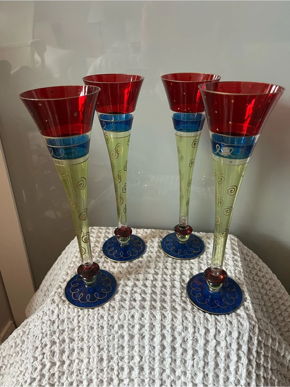 Pier 1 Imports Vintage Set of 4 Hand-Painted Tall Fluted Glasses #224